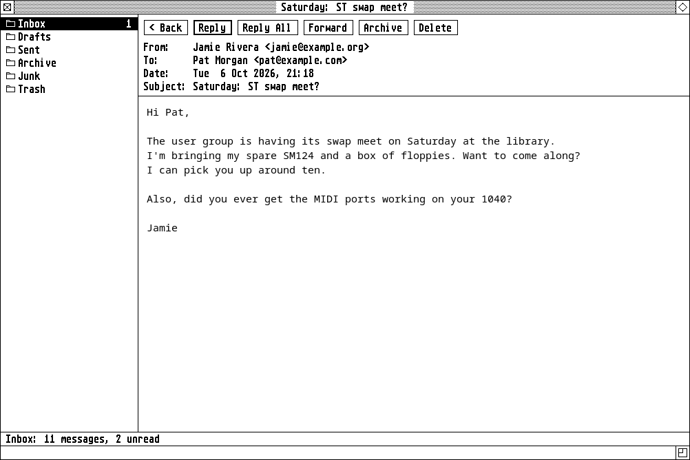 A message open in GemMail, with Back, Reply and the rest above it