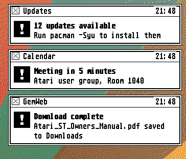 Three notifications as small GEM alert boxes